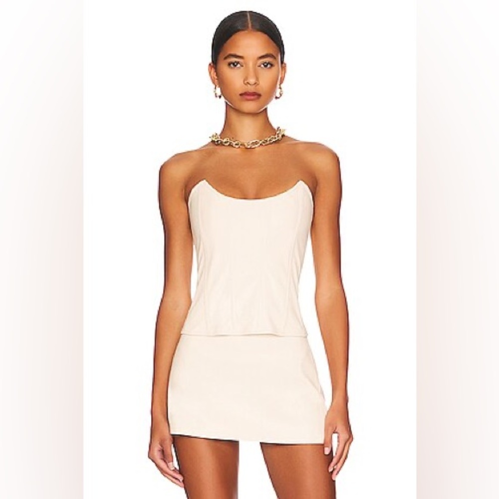 Miaou leia faux leather corset and fig faux leather mini skirt